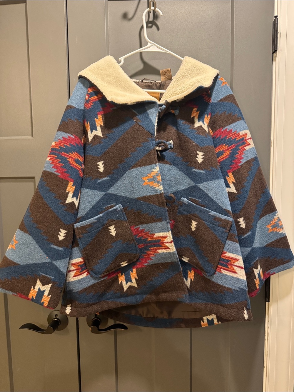 Toddler Southwestern Hooded Coat in Blue & Brown